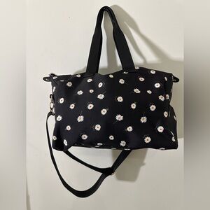 Alice + Olivia Black & White Daisy Floral Weekender Duffel Tote Travel Bag